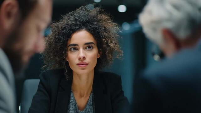 Medium shot of an intermediary facilitating intense conflict resolution discussions focusing on their diplomatic gestures and attentive listening.