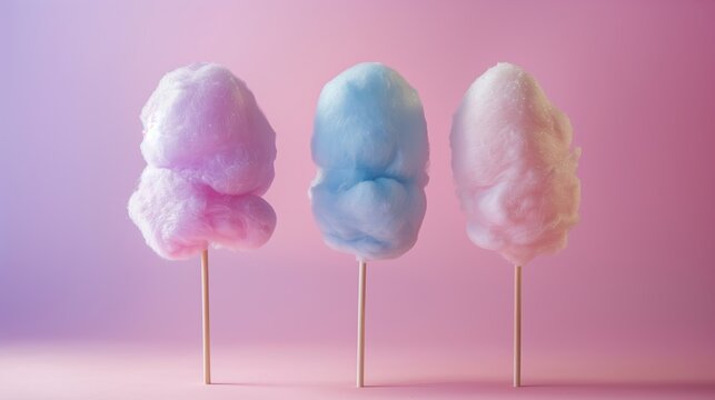 Pastel cotton candy sticks on soft gradient