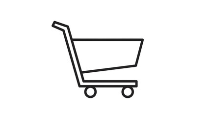 Minimalist Shopping Cart Silhouette on Black Background outline