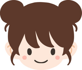귀여운 양갈래 만두머리 어린이 얼굴 일러스트