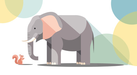 Fototapeta premium Elephant and Squirrel Illustration A Study in Size and Perspective.