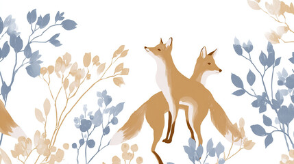 Naklejka premium Fox Running Through Watercolor Forest