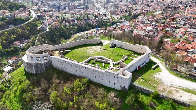 Aerial View of Historic Fortress Bijela Tabija overlooking Sarajevo