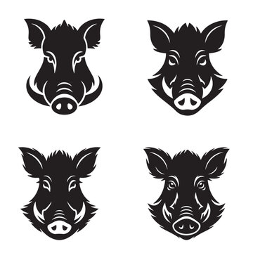 Minimal wild boar face icon silhouette line art vector illustration for design
