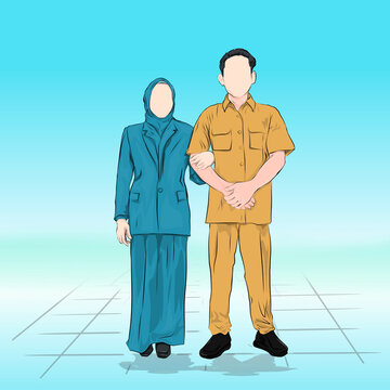 a pair of female and male teachers with a boru gradation background