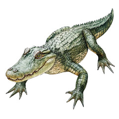 Fototapeta premium Nile Crocodile, beautiful watercolor illustration, isolated on a white background, soft and delicate colors.