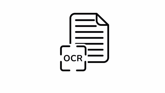 OCR Text Scan Icon, Minimalist Outline, Seamless Loop Animation, 4K Transparent Background