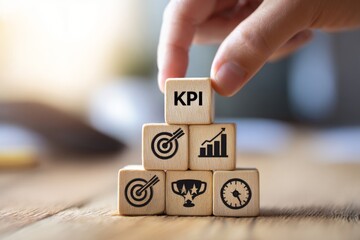 Business performance metrics with KPI text and strategy icons