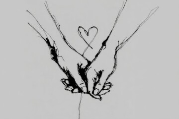 Abstract Matisse style hands forming heart negative space