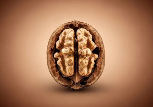 Detailed macro image capturing the unique rough texture and intricate woody structure inside an empty brown walnut shell fragment, natural, surface, rough