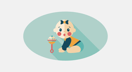 Fototapeta premium Adorable Baby with Rattle Illustration in Cartoon Style.