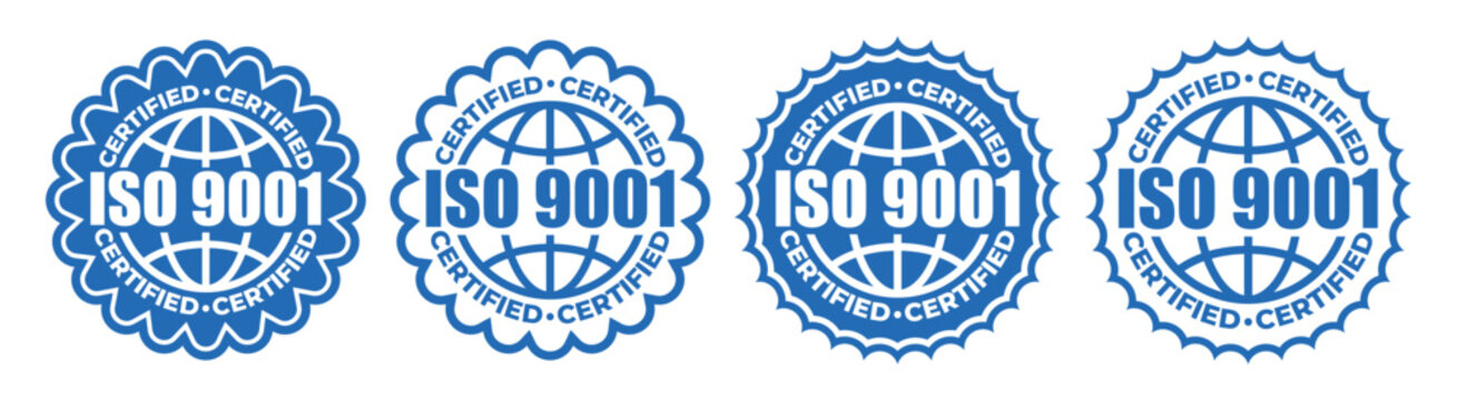 ISO 9001 Certified Blue Badge Icons &ndash; Quality Management System Compliance Seal Set