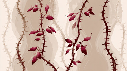 Thorny Vines with Deep Purple Leaves, Abstract Background