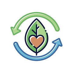 Obraz premium Eco friendly symbol with leaf and heart in circular arrows
