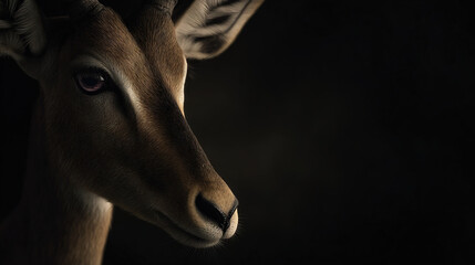 Close-Up Portrait of a Deer with Antlers in Dark Setting