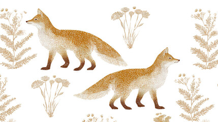 Two Foxes Walking in a Forest with Wildflowers