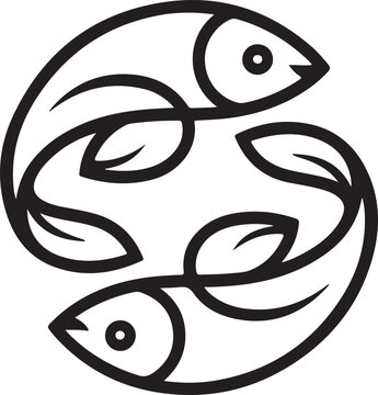 Black and white abstract of three fish forming a circular pattern with eyes looking inward