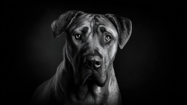 Black Dog Portrait in Monochrome
