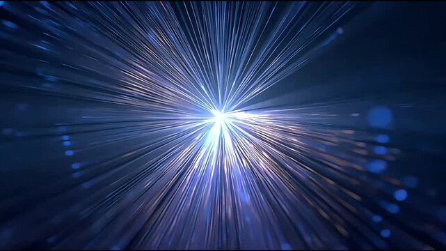 Bright light radiates from center with blue rays
