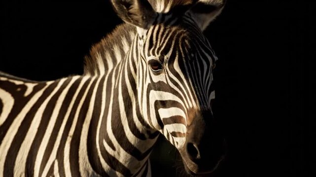 Close-up portrait of a zebra with distinctive black and white stripes.