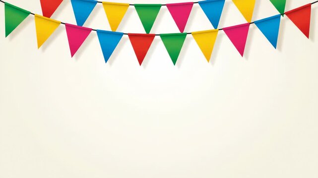 Cheerful multicolored party banner garland animation with empty space for celebrations events and festive occasions on a cream background