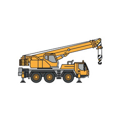 Obraz premium Large yellow mobile crane with extended boom and hook on a white background illustration
