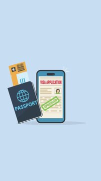 Visa application form on phone. Application visa on phone. Document for travel. Travel approval. Immigration visa