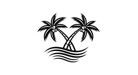 Fototapeta premium Two Tropical Palm Trees with Ocean Waves, Isolated White Background