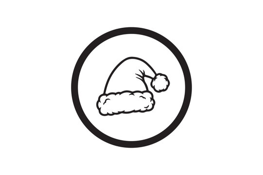 Santa Claus Hat Silhouette Inside Circular Border