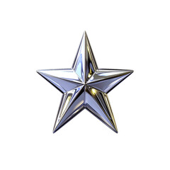 Obraz premium Luxury chrome silver five-point star symbol isolated on deep black background, glossy metallic 3D star icon with sharp geometric edges, modern premium emblem for awards, rating, achievement, branding,