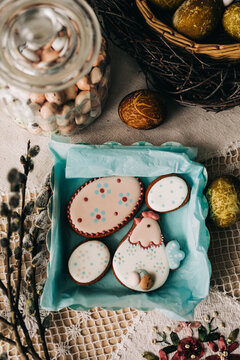 Easter cookies and eggs as festive springtime treats