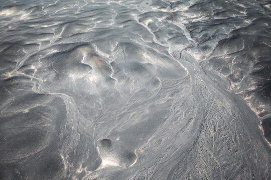 Aerial view of solidified lava landscape