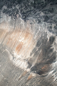 Aerial view of solidified lava and volcanic textures