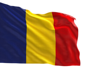 Fototapeta premium Realistic 3D render of the Romania national flag, high quality fabric texture