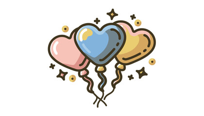 Heart shaped balloons in pink, blue, and yellow with stars heart balloons