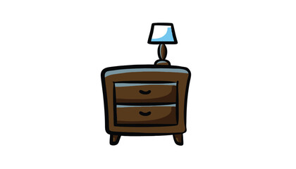 Brown nightstand with a lamp on a white background