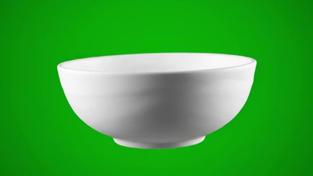 White ceramic bowl on green background