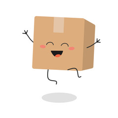 Funny cartoon cardboard box happy jumping