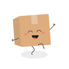 Happy cartoon delivery cardboard box dancing