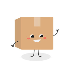 Cheerful cardboard box cartoon character with OK sign