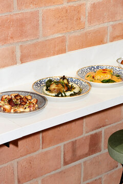 Delicious dishes served on a marble countertop