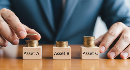 Investment options with coins and labeled asset blocks