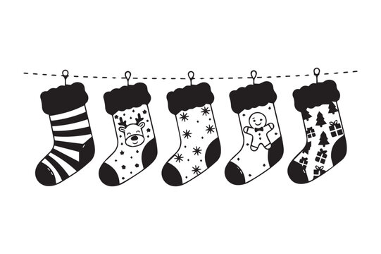 Christmas Stockings Hanging with Festive Designs