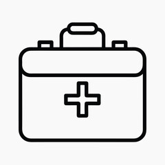 Obraz premium Simple Line Art Icon of a Medical First Aid Kit with a Red Cross Symbol medical kit health