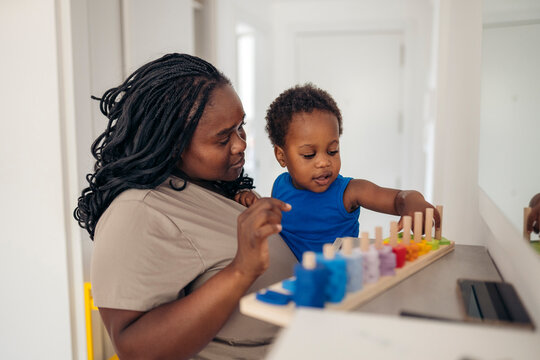 Mother and son enjoying learning time together