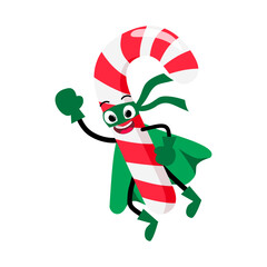 Naklejka premium Cute Hand Drawn Superhero Candy Cane Flying