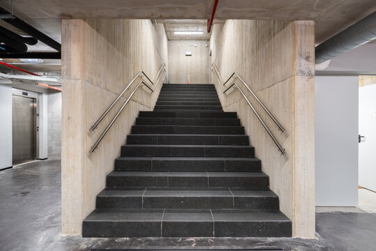 Industrial staircase with HVAC infrastructure