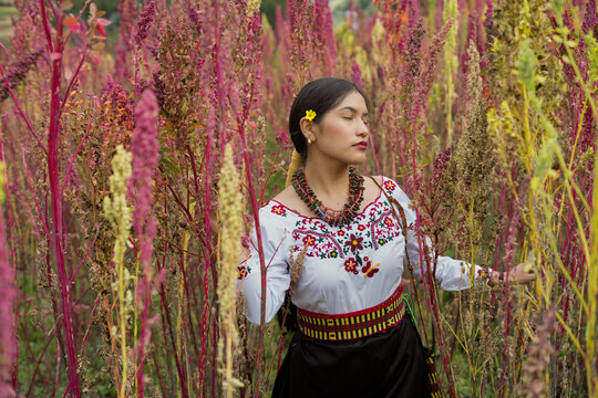 Puruwa woman in traditional attire in Colta Canton