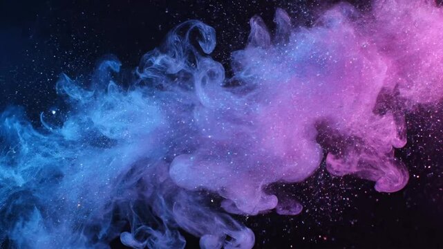 Colorful smoke moving in dark space with light effects during evening hours