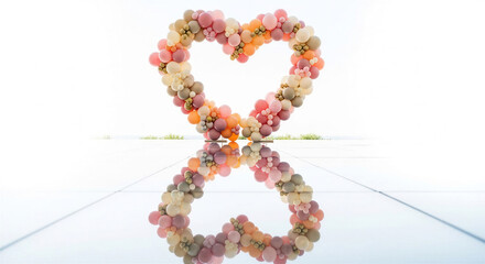 Fototapeta premium Colorful heart made of balloons reflecting on glossy surface 